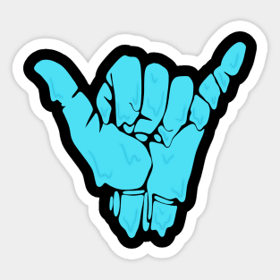 melting/dripping shaka hand in blue/teal Sticker